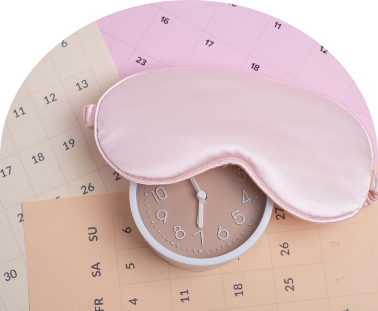 Clock and mask on pastel calendar